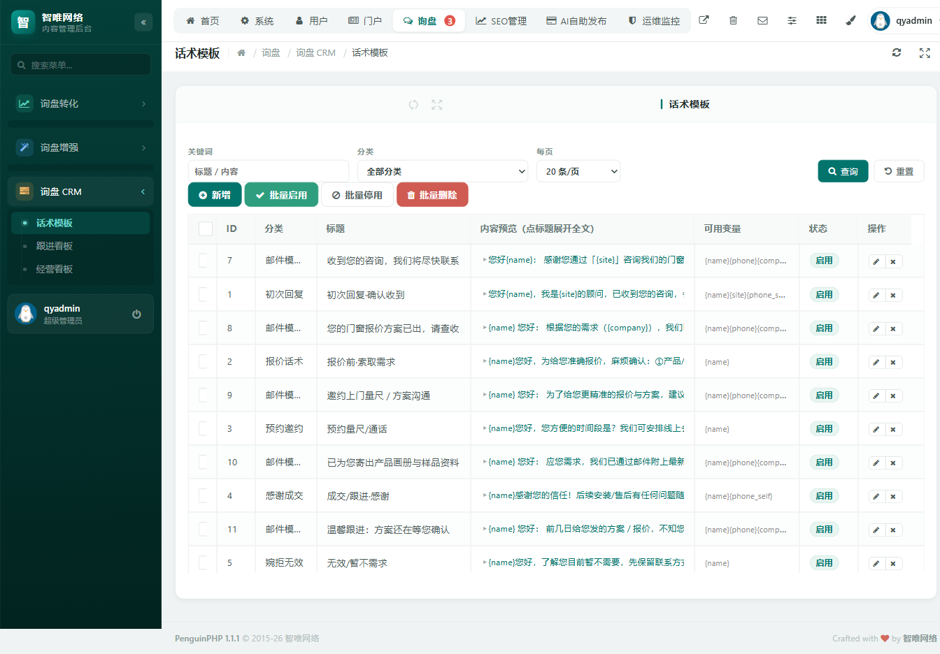 话术模板页面