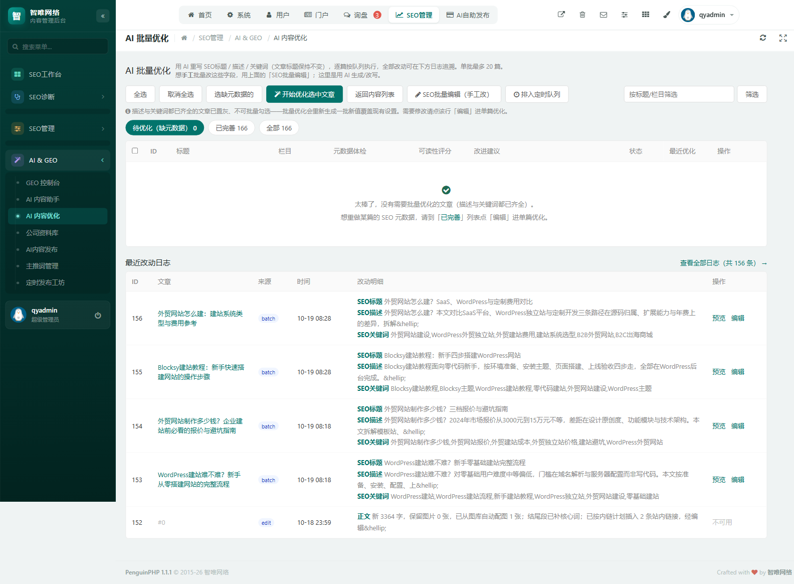 后台 AI 批量优化:批量补 TDK,提高新内容收录效率